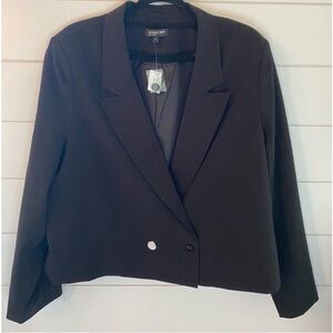 Reitmans Women's Black Blazer Size 18 Cropped Double Breasted Lined Plus Size